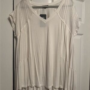 Cream Pleated Tunic with Cap Sleeves